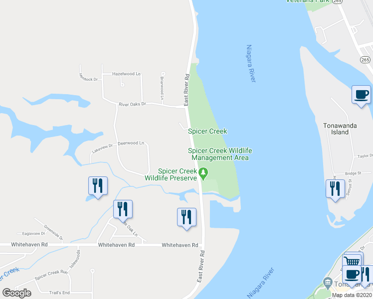 map of restaurants, bars, coffee shops, grocery stores, and more near 3182 East River Road in Grand Island