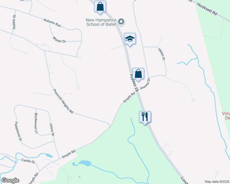 map of restaurants, bars, coffee shops, grocery stores, and more near 146 Londonderry Turnpike in Hooksett