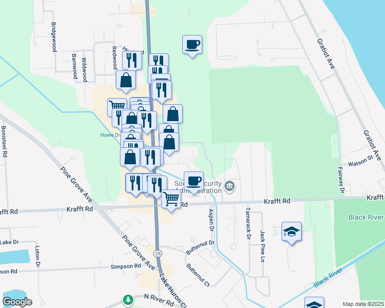map of restaurants, bars, coffee shops, grocery stores, and more near 4170 24th Avenue in Fort Gratiot Township