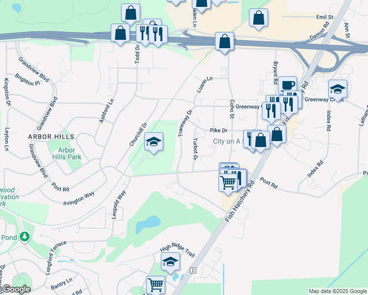 map of restaurants, bars, coffee shops, grocery stores, and more near 2929 Traceway Drive in Madison