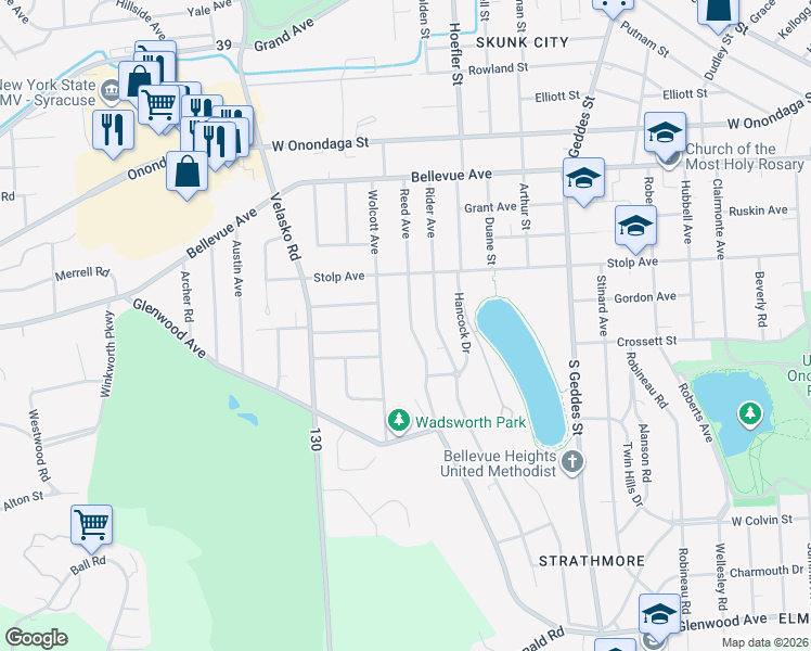 map of restaurants, bars, coffee shops, grocery stores, and more near 230-34 Reed Avenue in Syracuse