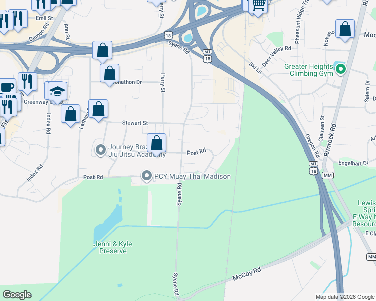 map of restaurants, bars, coffee shops, grocery stores, and more near 776 Watson Avenue in Madison