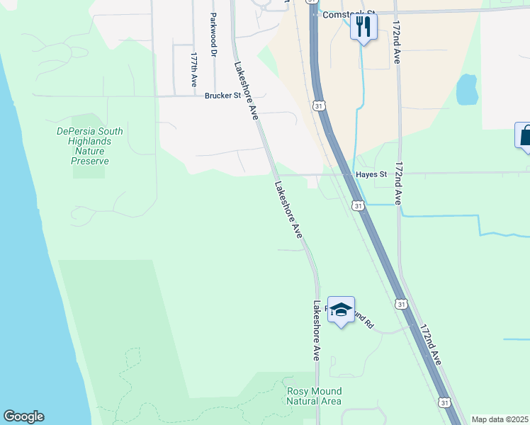 map of restaurants, bars, coffee shops, grocery stores, and more near 14388 Lakeshore Avenue in Grand Haven