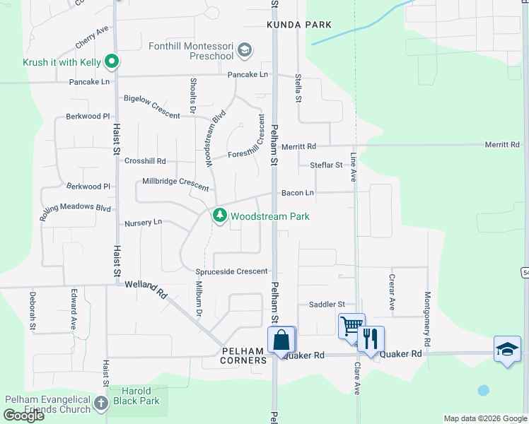 map of restaurants, bars, coffee shops, grocery stores, and more near 59 Fallingbrook Drive in Pelham