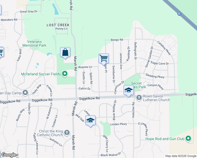 map of restaurants, bars, coffee shops, grocery stores, and more near 4717 Splint Road in Madison