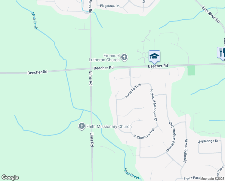 map of restaurants, bars, coffee shops, grocery stores, and more near 6443 Western Way in Flint