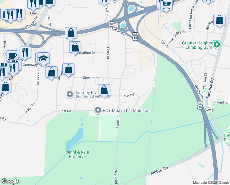 map of restaurants, bars, coffee shops, grocery stores, and more near 776 Watson Avenue in Madison