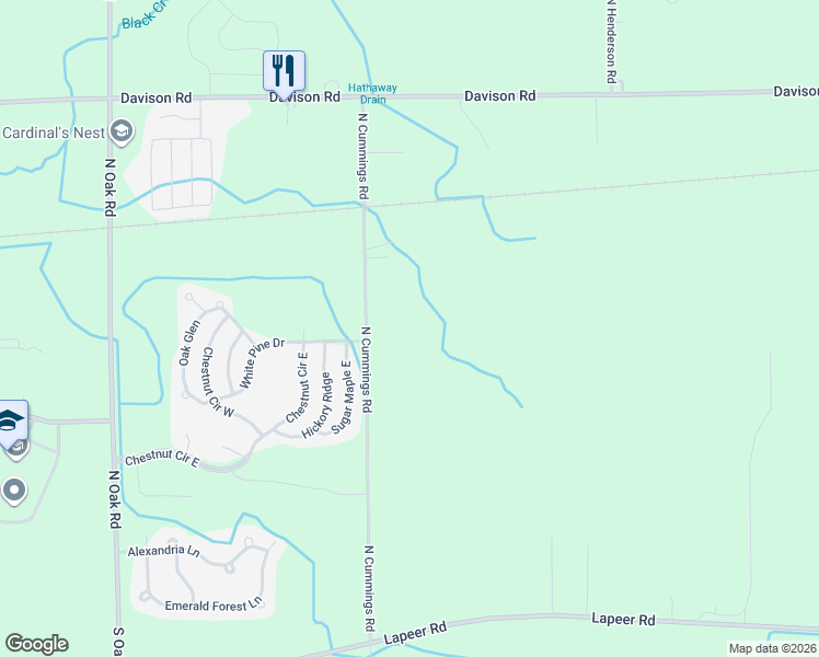 map of restaurants, bars, coffee shops, grocery stores, and more near 1318 North Cummings Road in Davison