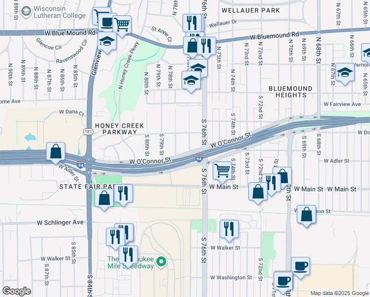 map of restaurants, bars, coffee shops, grocery stores, and more near 220 South 78th Street in Milwaukee