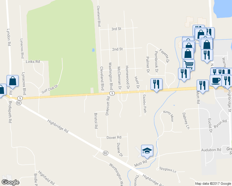 map of restaurants, bars, coffee shops, grocery stores, and more near 7118 East Genesee Street in Fayetteville