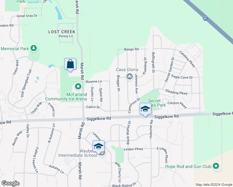 map of restaurants, bars, coffee shops, grocery stores, and more near 3343 Brugger Place in McFarland