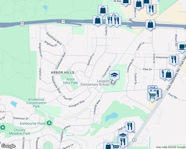 map of restaurants, bars, coffee shops, grocery stores, and more near 3114 Todd Drive in Madison