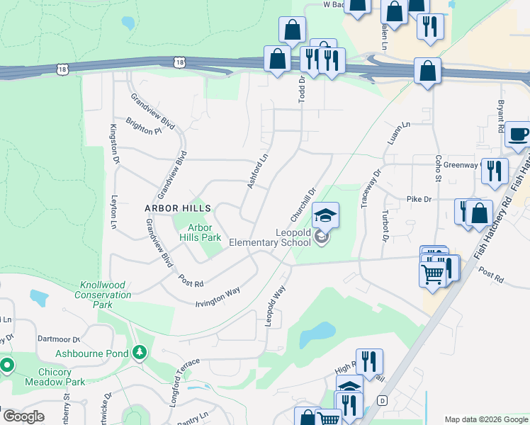 map of restaurants, bars, coffee shops, grocery stores, and more near 3114 Todd Drive in Madison