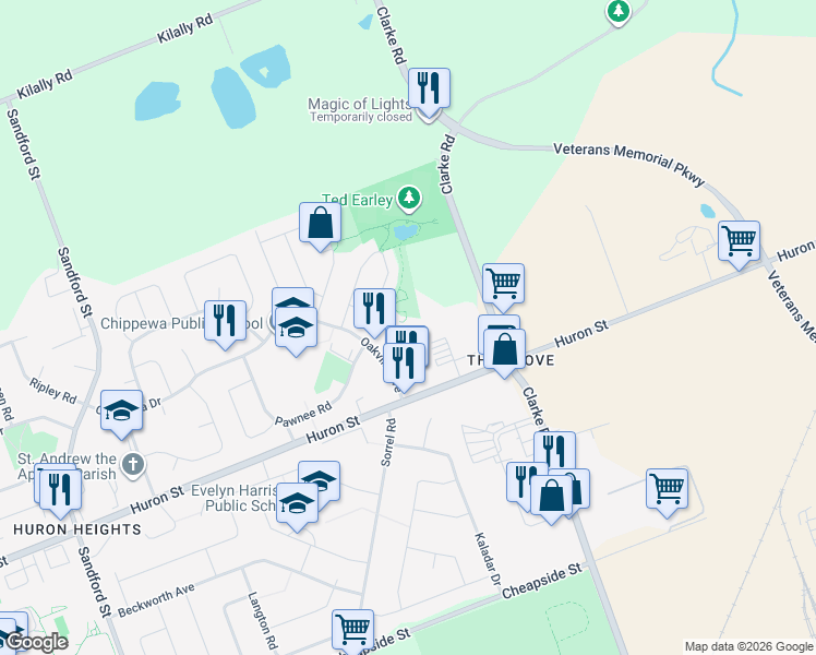 map of restaurants, bars, coffee shops, grocery stores, and more near 86 Oakville Avenue in London