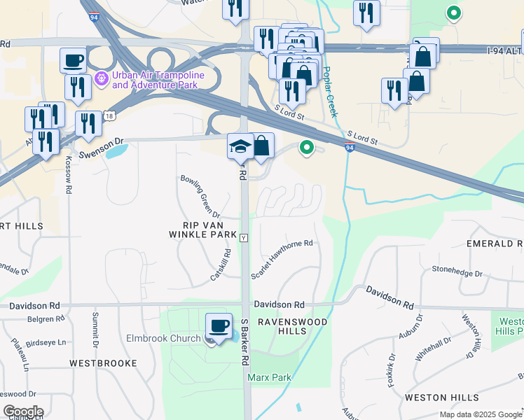 map of restaurants, bars, coffee shops, grocery stores, and more near 395 Kristin Court West in Brookfield
