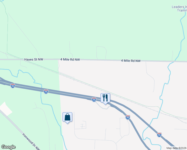 map of restaurants, bars, coffee shops, grocery stores, and more near 4554 4 Mile Road Northwest in Grand Rapids