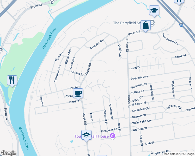 map of restaurants, bars, coffee shops, grocery stores, and more near 404 Straw Hill Road in Manchester