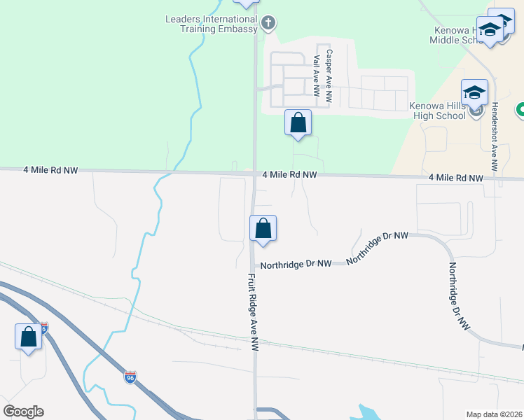 map of restaurants, bars, coffee shops, grocery stores, and more near 3510 Fruit Ridge Avenue Northwest in Grand Rapids