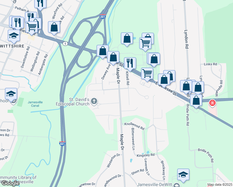 map of restaurants, bars, coffee shops, grocery stores, and more near 204 Maple Drive in Fayetteville