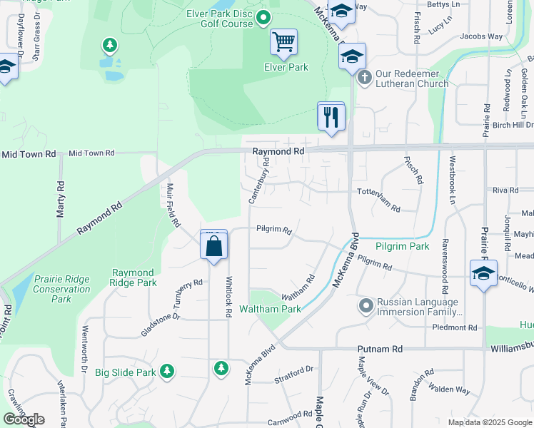map of restaurants, bars, coffee shops, grocery stores, and more near 17 Newbury Circle in Madison