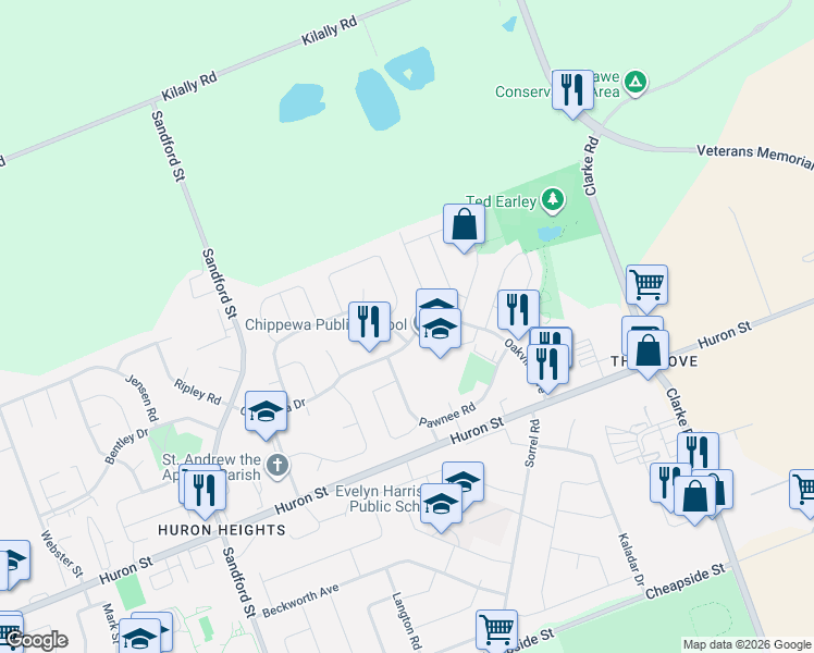 map of restaurants, bars, coffee shops, grocery stores, and more near in London
