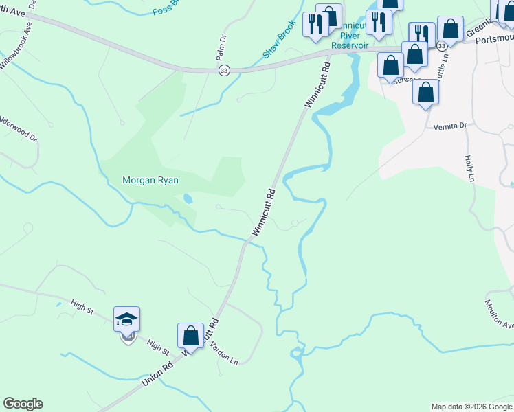 map of restaurants, bars, coffee shops, grocery stores, and more near 176 Winnicut Road in Greenland