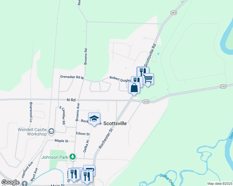 map of restaurants, bars, coffee shops, grocery stores, and more near 175 Robert Quigley Drive in Monroe County