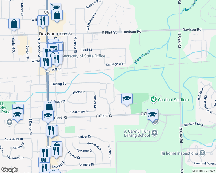 map of restaurants, bars, coffee shops, grocery stores, and more near 306 Milford Court in Davison