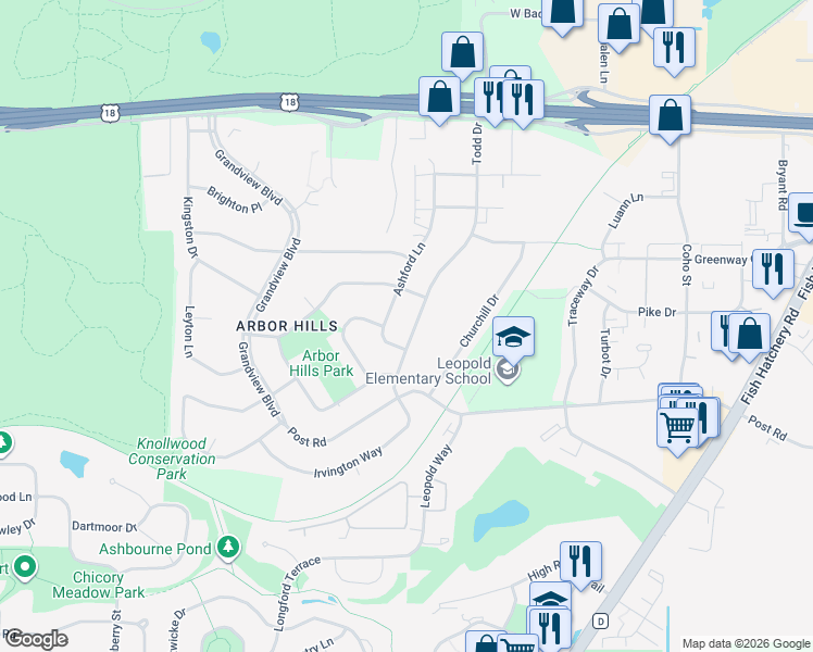 map of restaurants, bars, coffee shops, grocery stores, and more near 3114 Todd Drive in Madison
