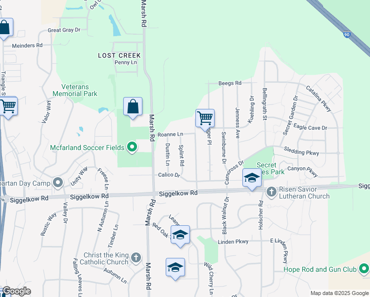 map of restaurants, bars, coffee shops, grocery stores, and more near 4717 Splint Road in Madison