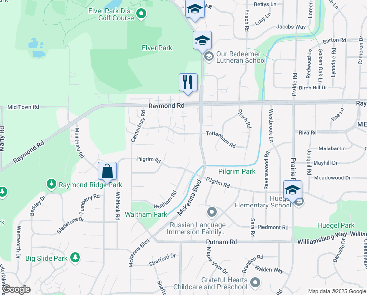 map of restaurants, bars, coffee shops, grocery stores, and more near 10 South Wickham Court in Madison