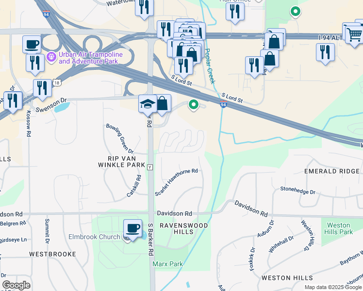 map of restaurants, bars, coffee shops, grocery stores, and more near 385 Lindsay Lane in Brookfield