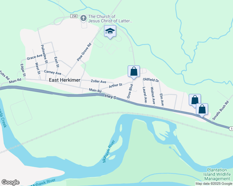 map of restaurants, bars, coffee shops, grocery stores, and more near 5493 New York 5 in Herkimer