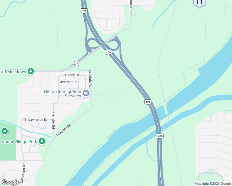 map of restaurants, bars, coffee shops, grocery stores, and more near 80 Willson Drive in Thorold