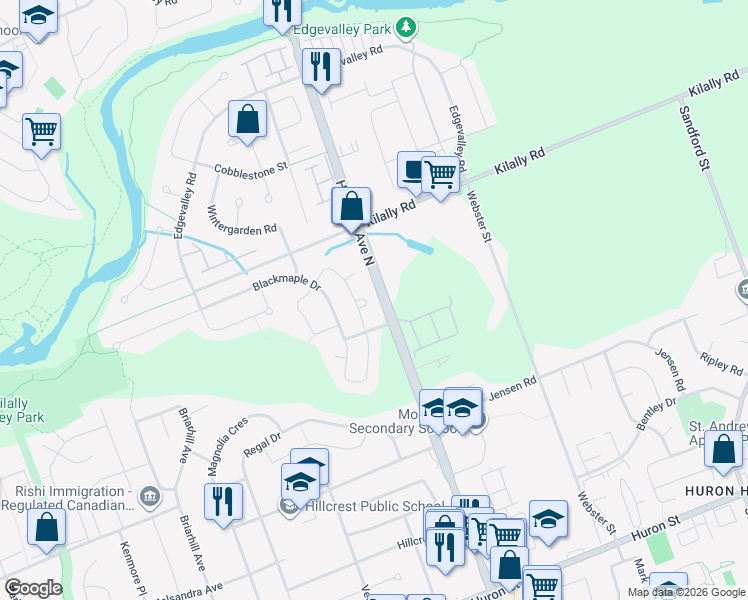 map of restaurants, bars, coffee shops, grocery stores, and more near 865 Crosscreek Place in London