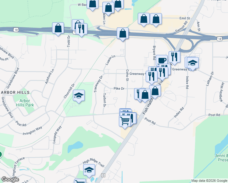 map of restaurants, bars, coffee shops, grocery stores, and more near 2015 Pike Drive in Fitchburg