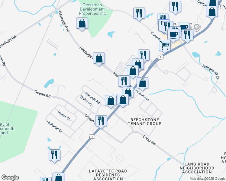 map of restaurants, bars, coffee shops, grocery stores, and more near 2 Freedom Circle in Portsmouth
