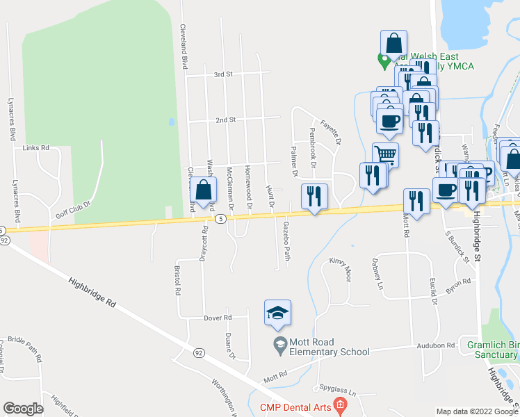 map of restaurants, bars, coffee shops, grocery stores, and more near 7153 East Genesee Street in Fayetteville
