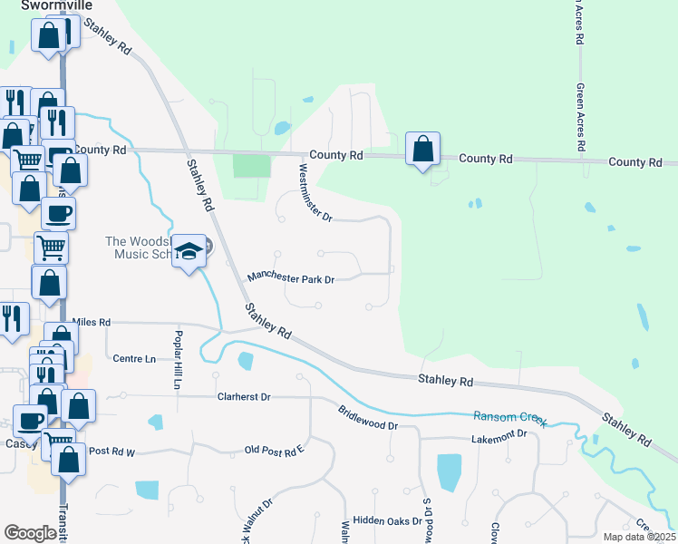 map of restaurants, bars, coffee shops, grocery stores, and more near 8330 Manchester Park Drive in East Amherst