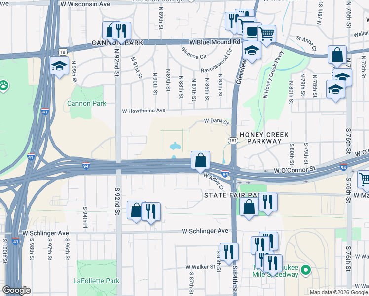 map of restaurants, bars, coffee shops, grocery stores, and more near 115 South 84th Street in Milwaukee