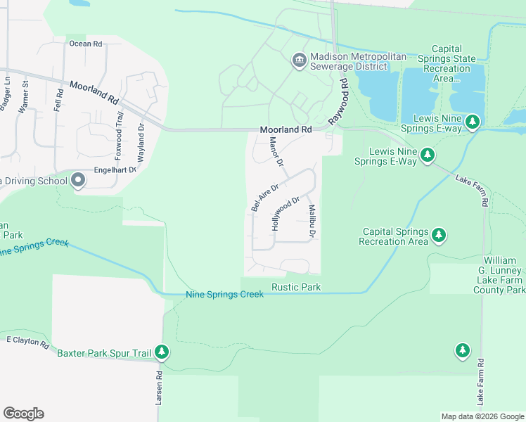 map of restaurants, bars, coffee shops, grocery stores, and more near 66 Bel-Aire Drive in Madison