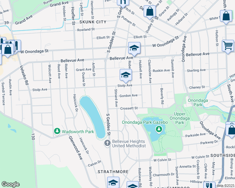 map of restaurants, bars, coffee shops, grocery stores, and more near 229 Gordon Avenue in Syracuse