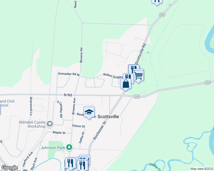 map of restaurants, bars, coffee shops, grocery stores, and more near 175 Robert Quigley Drive in Monroe County