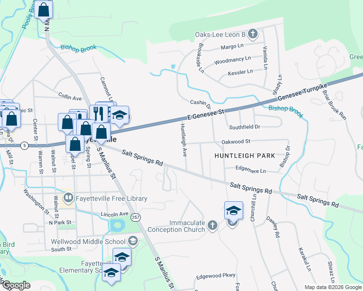 map of restaurants, bars, coffee shops, grocery stores, and more near 202 Huntleigh Avenue in Fayetteville