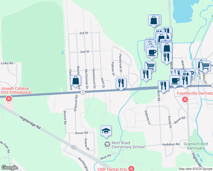 map of restaurants, bars, coffee shops, grocery stores, and more near in Onondaga County