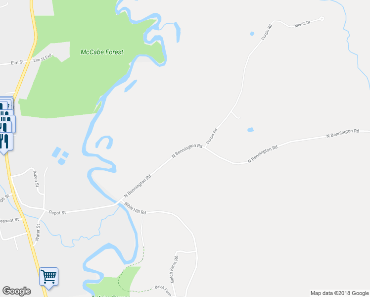 map of restaurants, bars, coffee shops, grocery stores, and more near 84 North Bennington Road in Bennington