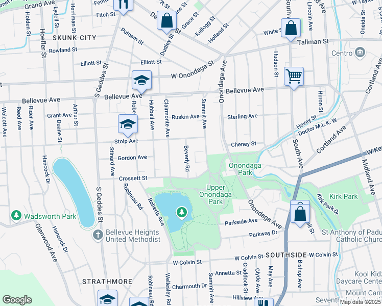 map of restaurants, bars, coffee shops, grocery stores, and more near 145 Beverly Road in Syracuse