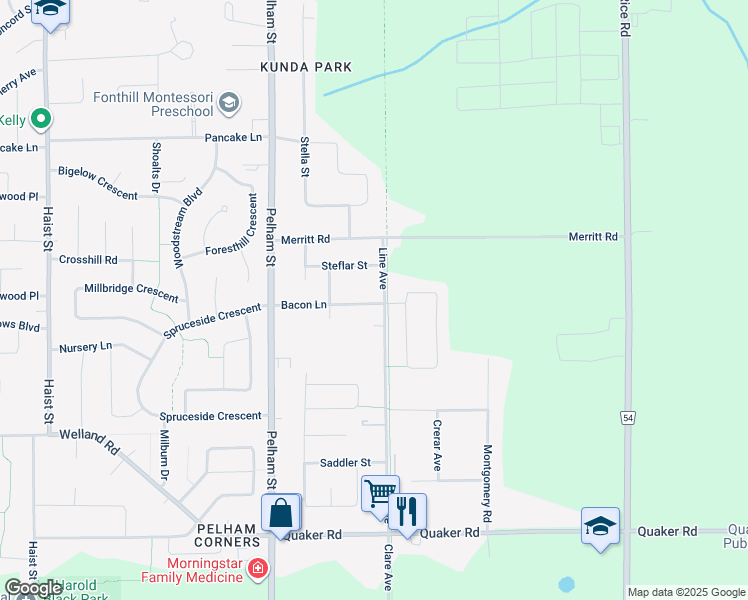 map of restaurants, bars, coffee shops, grocery stores, and more near 1138 Line Avenue in Welland
