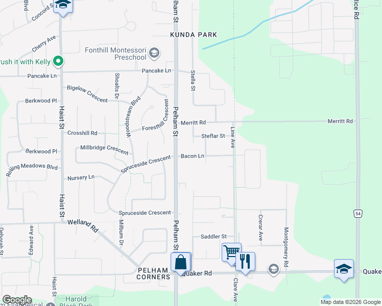 map of restaurants, bars, coffee shops, grocery stores, and more near 9 Bacon Lane in Pelham