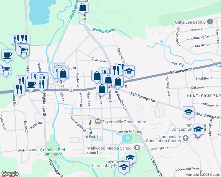 map of restaurants, bars, coffee shops, grocery stores, and more near 102 Salt Springs Road in Fayetteville